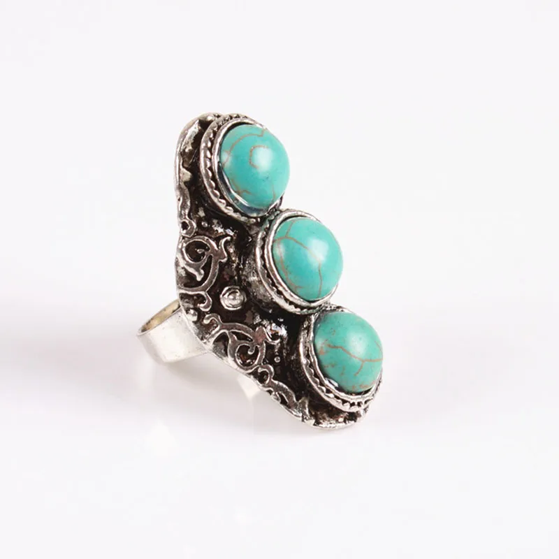 2018 New Personalized Jewelry Vintage Antique Silver Turquoises Ring for Men Tibet Women Finger Ring