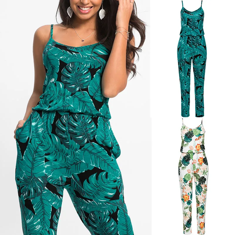 Women Summer Floral Jumpsuit Ladies Sleeveless Beach Casual Long Playsuit Romper