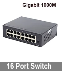 Высококачественный металлический чехол, коммутатор Gigabit Ethernet 1000 Мбит/с, Rj45, 16 портов, офисный интернет с адаптером