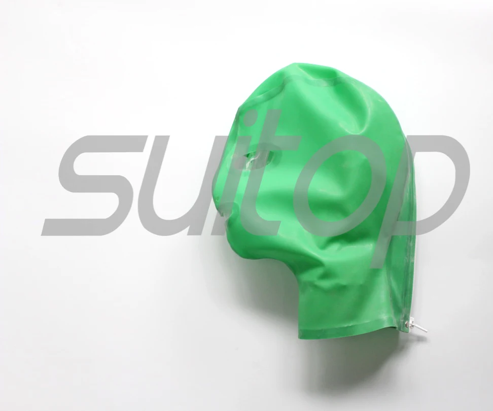 

New Suitop free shipping rubber fetish mask sexy latex hood in new color apple green and trasparent clear