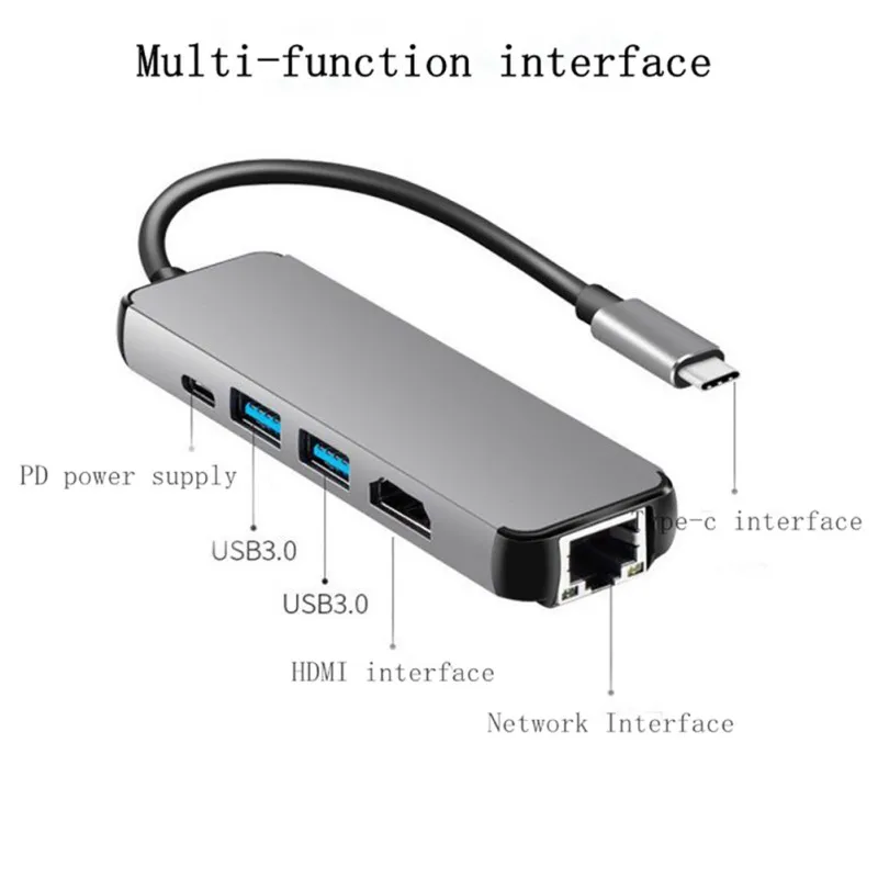 

USB3.1 Hub Type-c to HDMI + RJ45+ 2 port USB3.0 + PD Adapter cable For macbook pro