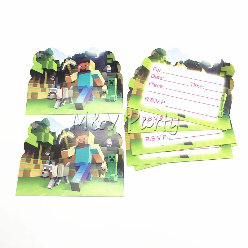 10 Pcs Lot Minecraft Theme Parti Papier Carte D Invitation Bebe Douche Kid Minecraft Fete D Anniversaire Envoyer Carte D Invitation Fournitures Aliexpress