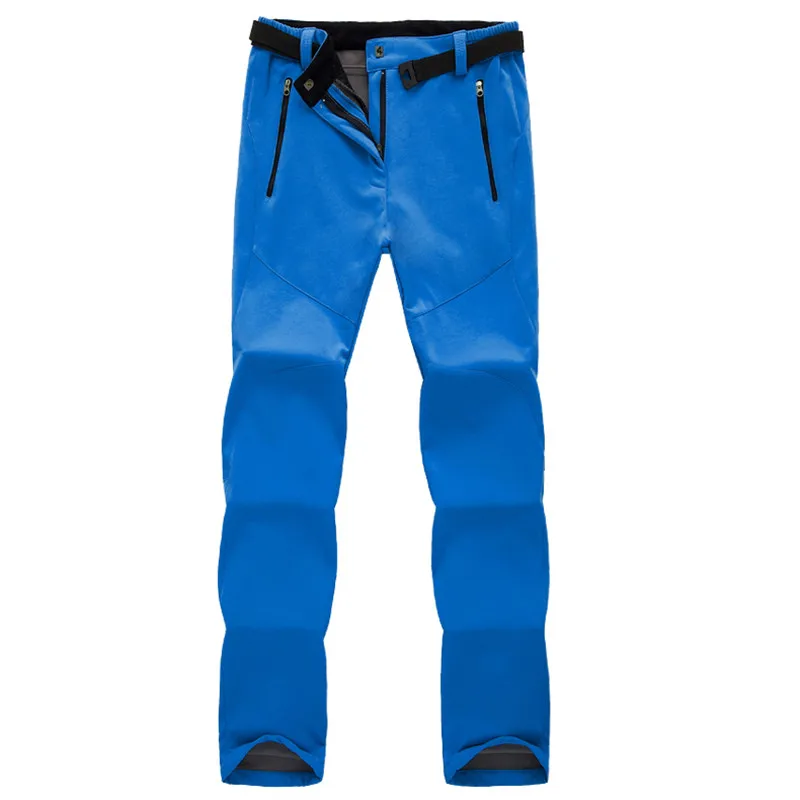 Зимние штаны с флисовой подкладкой, женские повседневные Стрейчевые флисовые брюки, плотные теплые спортивные штаны, водонепроницаемые ветрозащитные женские штаны - Color: Blue