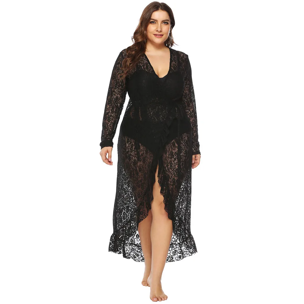 

Women Plus Size 3XL 4XL 5XL Robe Dresses Women Bathing Cover Up Bikini Swimsuit Swimwear Crochet Smock Beach Cover Up #5