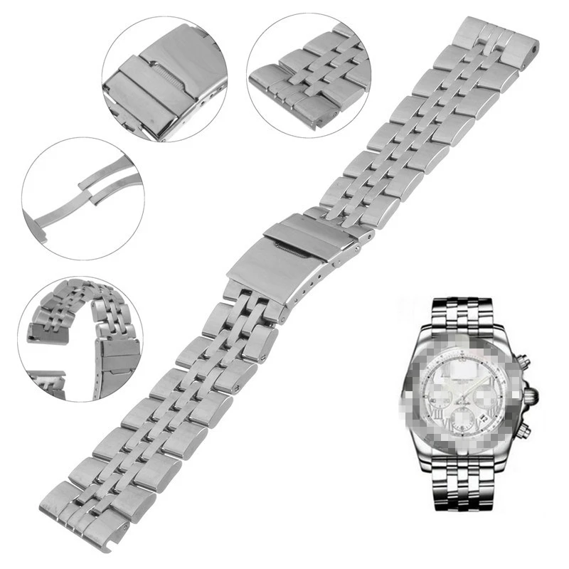 Классический Серебряный сменный ремешок для часов браслет ремень с магнитной застежкой Пряжка из нержавеющей стали для Breitling Watch