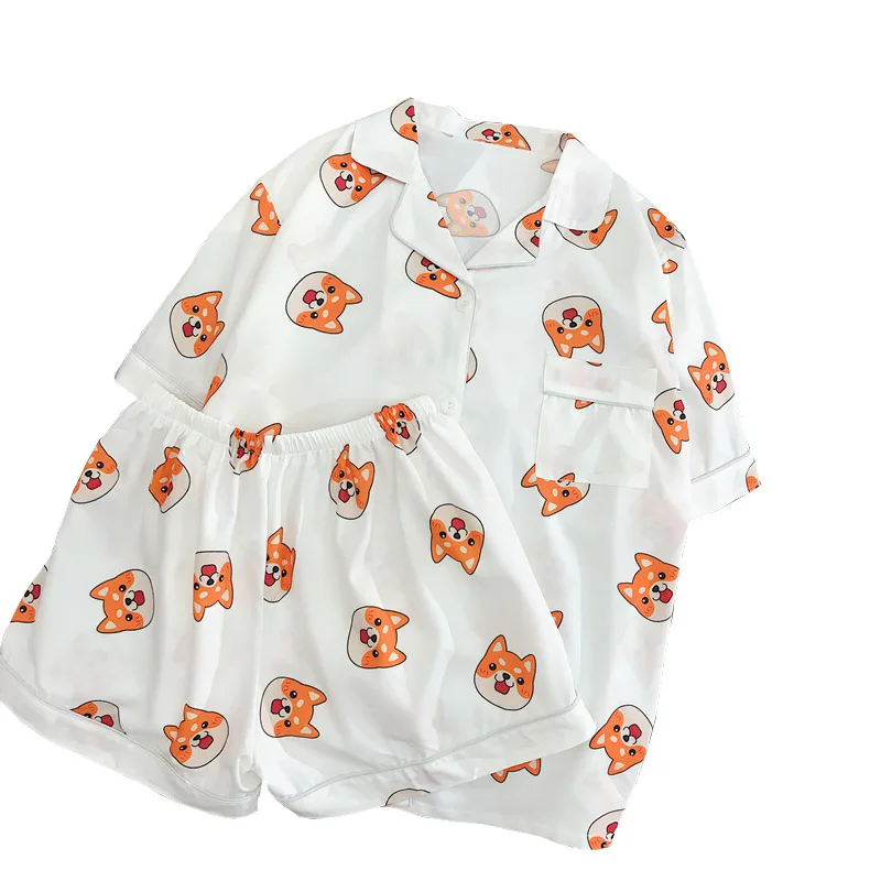 Shiba Inu Japanese Dog 2PCS Newborn Baby Print Cotton Short Sleeve Bodysuits+Bibs Set