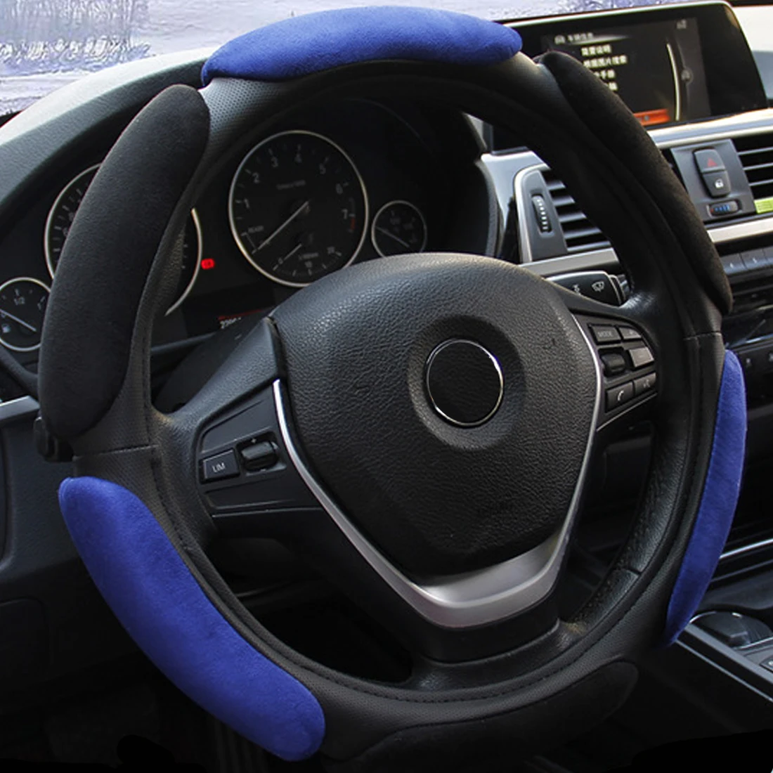 

Breathable Steering Wheel Cover Black Circle Car Decoration Non-slip Handlebar Cover Anti-slip Deer Suede Suede Diameter 38cm