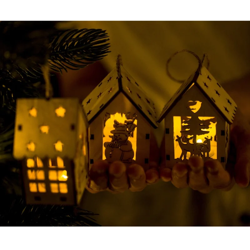 Рождественская елка кабина подвесной светильник Xmas деревянные украшения дома Творческий кулон для дома и сада вечерние новогодние украшения