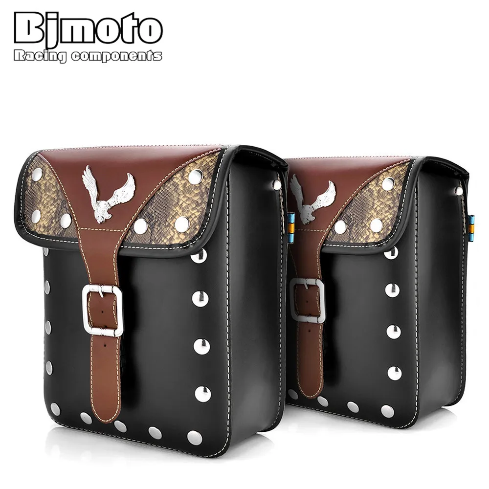 

BJMOTO Universal PU Leather Motorcycle Saddle Bags Large Capacity Motorbike Bike Side Tool Bag Moto Luggage Saddlebag For Harley
