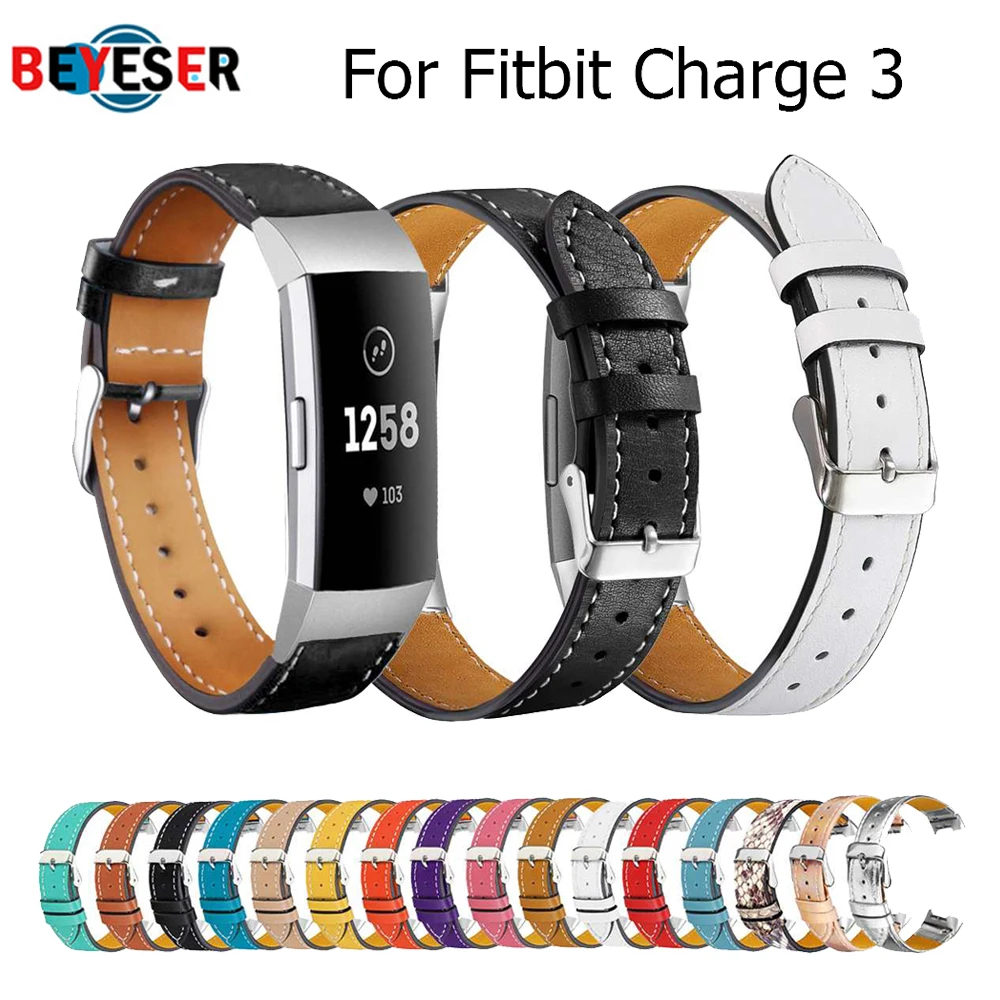 Для FitbitCharge 3 полосы кожаный ремешок Сменные Смарт-часы для фитнеса с Нержавеющая оправа для Fitbit Charge3
