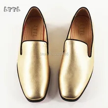 LTTL/брендовая мужская обувь из полированной гладкой кожи; zapatillas hombre; повседневные золотистые Мокасины без застежки с черной каймой; обувь на плоской подошве для выпускного вечера