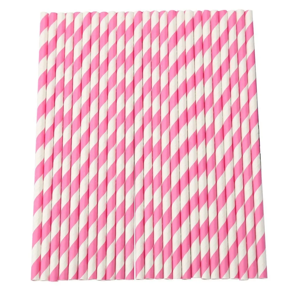

NHBR 25Pcs Striped Paper Drinking Straws for Party Wedding Supplies (Pink & White)