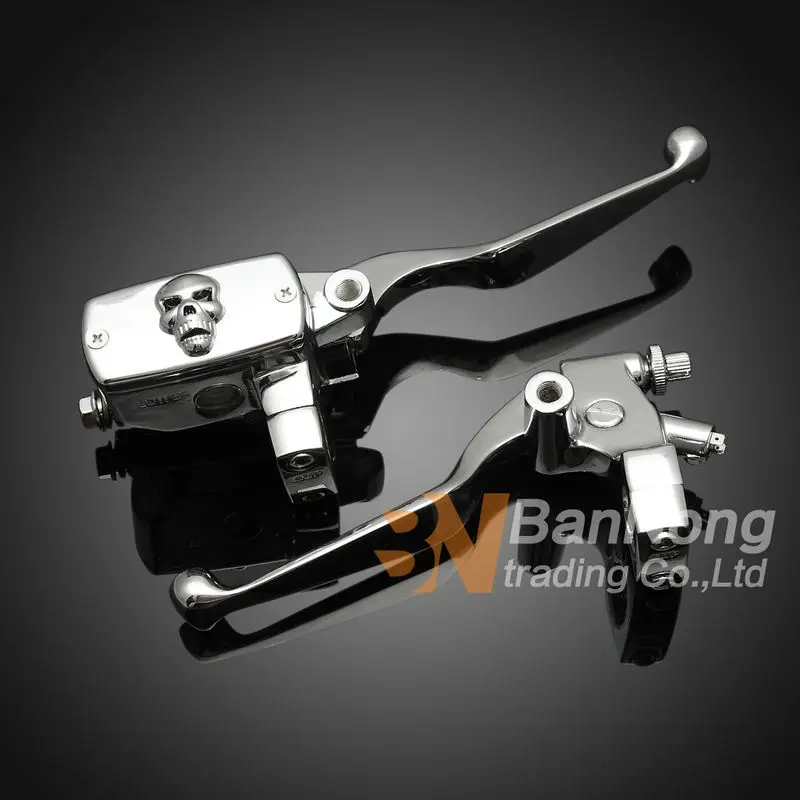 Free Shipping 25mm Chrome Skull Clutch Lever&brake Pump Master Cylinder