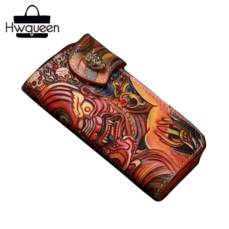 

100% Handcraft Genuine Leather Handmade Carved Long Style Men's Coin Case Card Holder Engraved Designer Bifold Wallet For Man