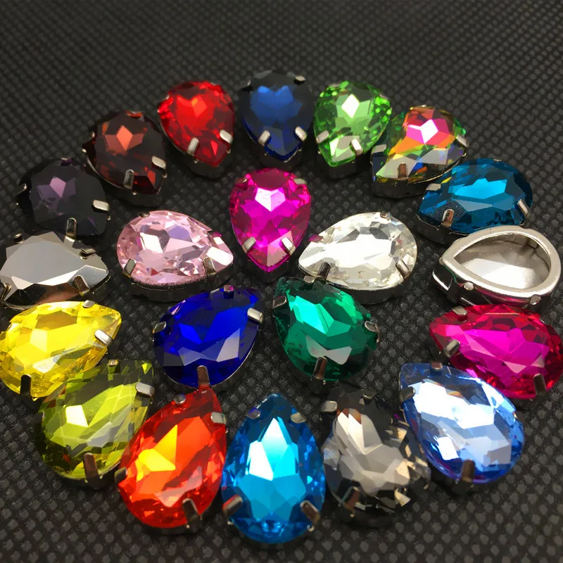 

Link 1:High quality 10x14mm 13x18mm Teardrop Glass Sewing Stone Droplet Pointback Stone With White K Open back Claw