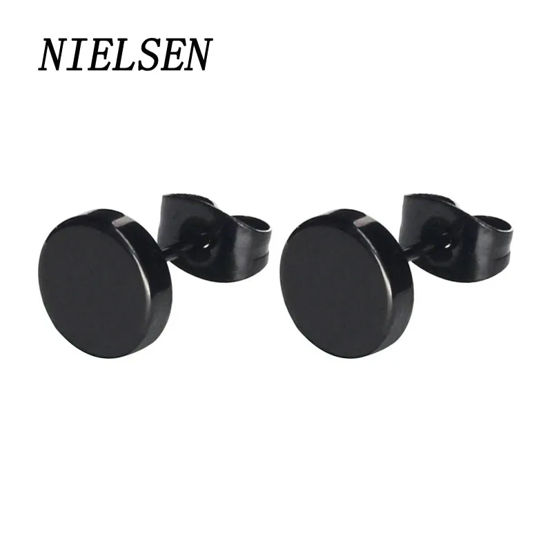NIELSEN New Stainless Steel Unilateral Round Cake Black Ear Nails Fine Needle Barbell Earrings Korean Fashion Earing Stud Joyas | Украшения