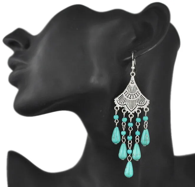 Богемное винтажное ожерелье с синим камнем Комплект сережек для женщин