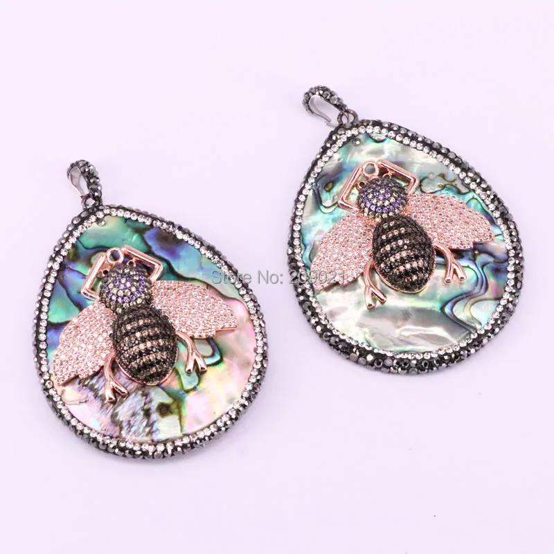 

3Pcs Rainbow Abalone Shell Pendants with Micro Pave CZ Insect Pendants Charms for Fashion Jewelry Necklace Making