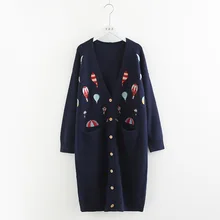 Mori girl сверхмощный цвет воздушный шар вышивка длинный кардиган свитер