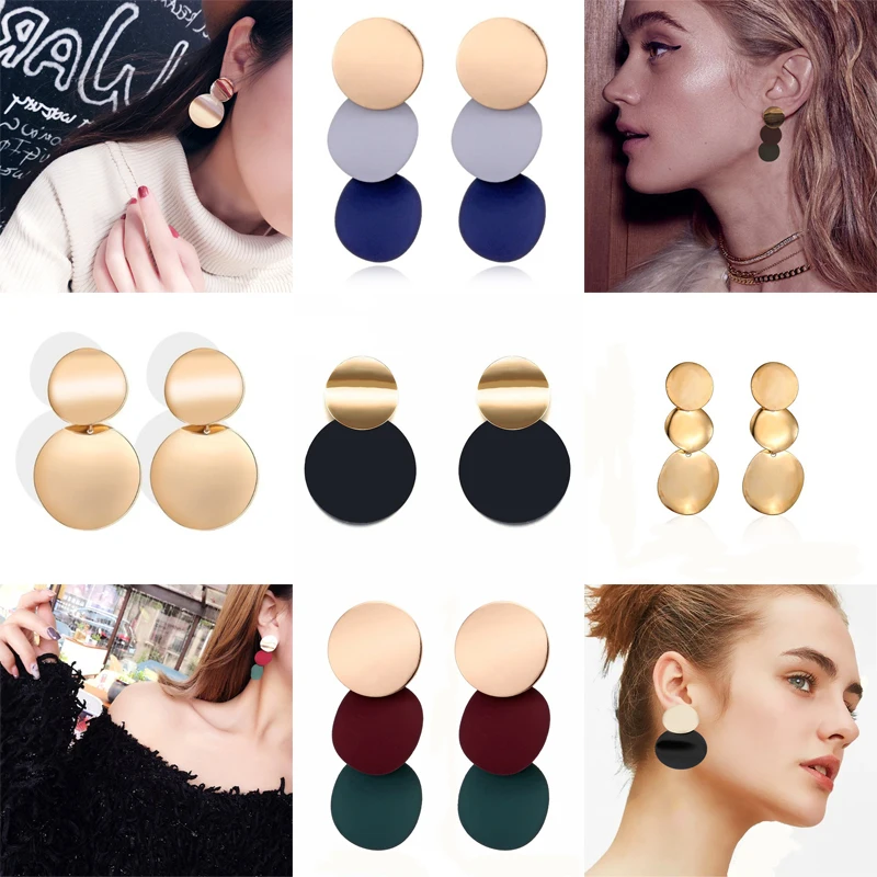 

Trendy Gold Color Round Metal Statement Earrings For Women Unique Black Stud Earrings Vintage Party Wedding Punk Fashion Jewelry