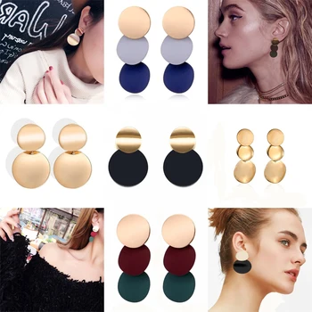 Trendy Gold Color Round Metal Statement Earrings For Women Unique Black Stud Earrings Vintage Party Wedding Punk Fashion Jewelry