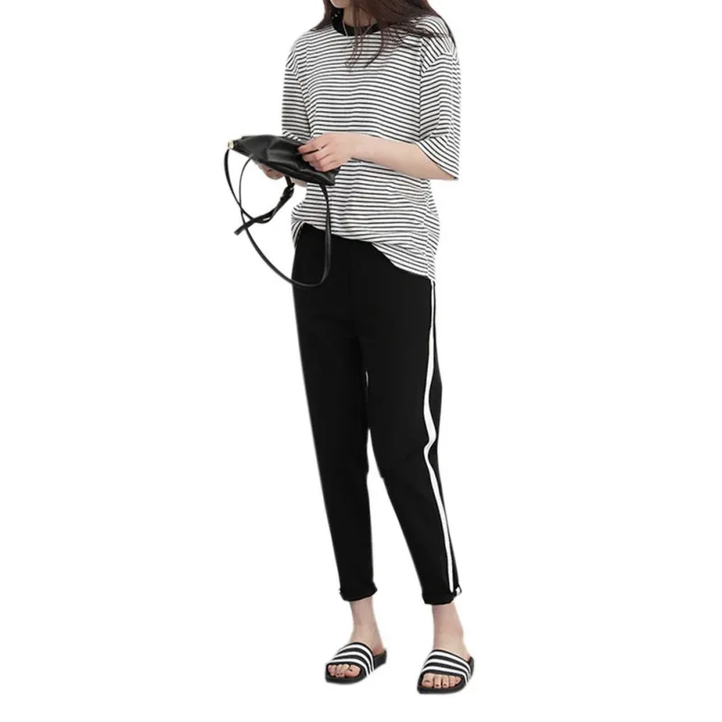 2018 New Hot Fashion Women Side Stripes Harem Pants Black Casual High Waist Pants Drawstring Trousers LM75 Pants