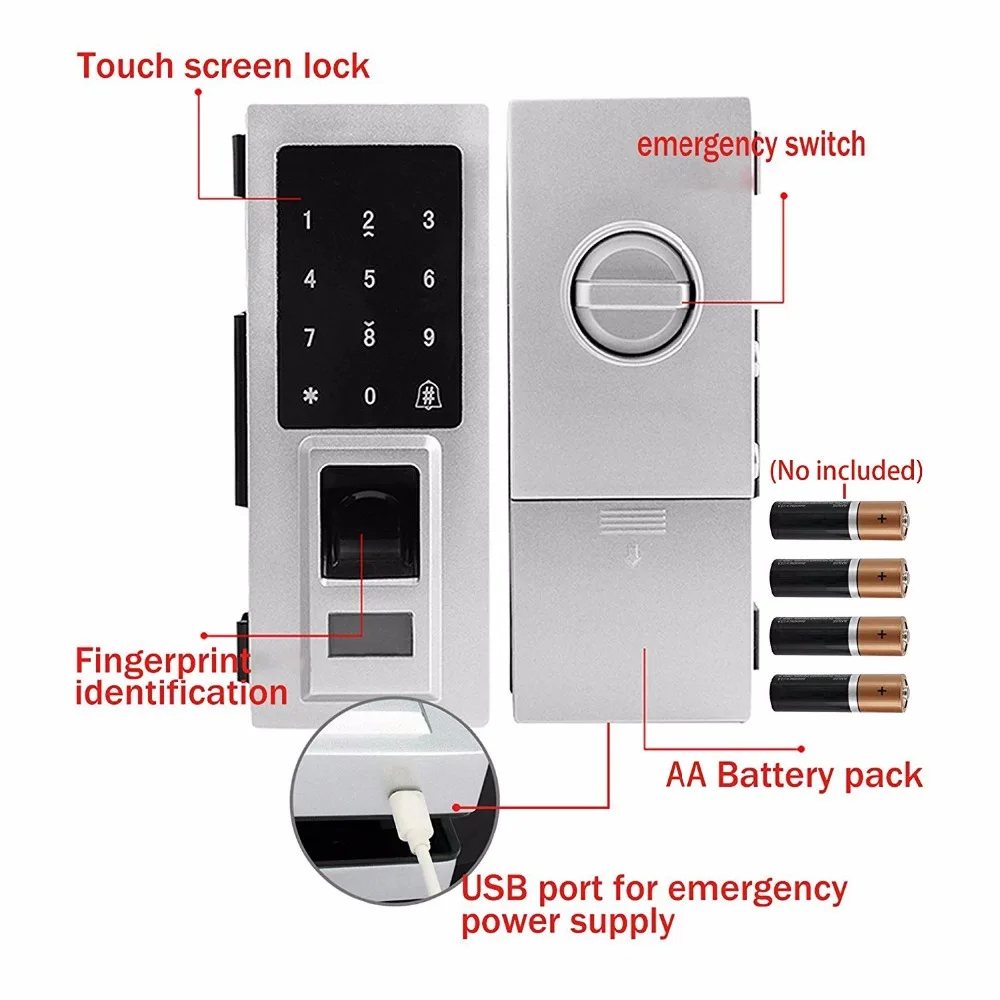 Стекло дверь интеллектуальный электронный замок Сенсорный экран отпечатков пальцев/пароль товара/RFID Карты Keyless защелка smart Lock