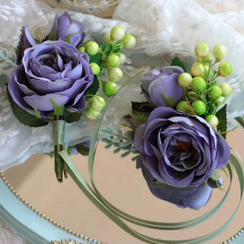 

10Pcs/lot purple Wrist Flowers Bridesmaid Corsages Wrist Flowers