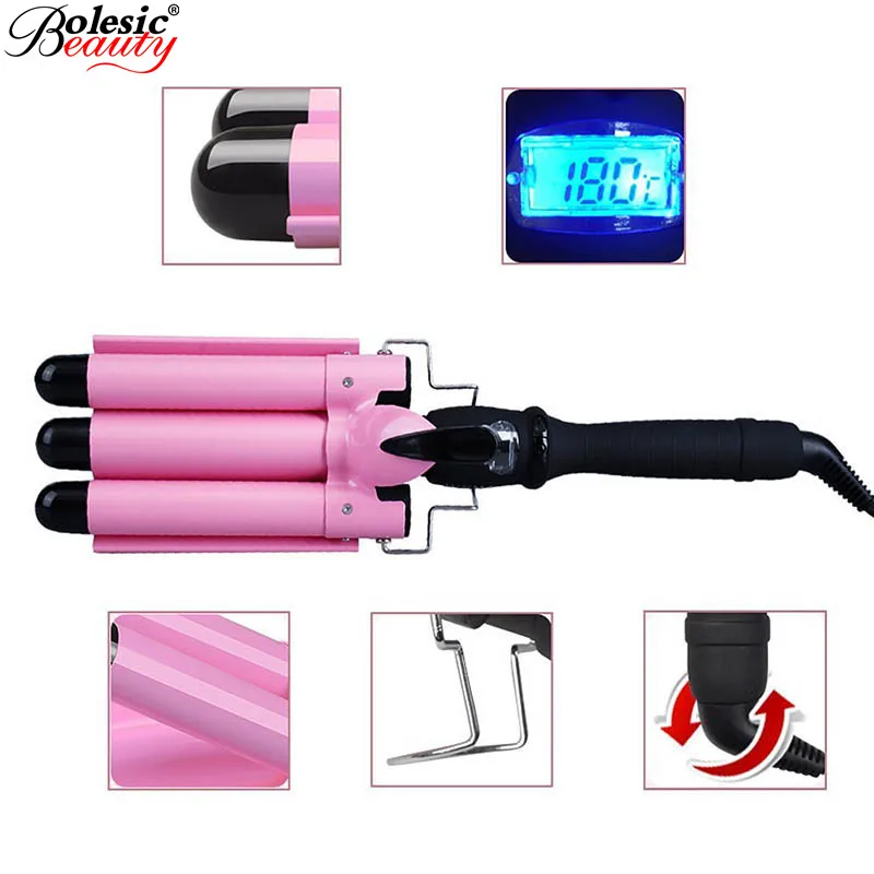 

Professional 3 Barrels Fast Heat Curling Iron thermoregulator Electric Hair Curler triple waver spiral curlers curling tongs