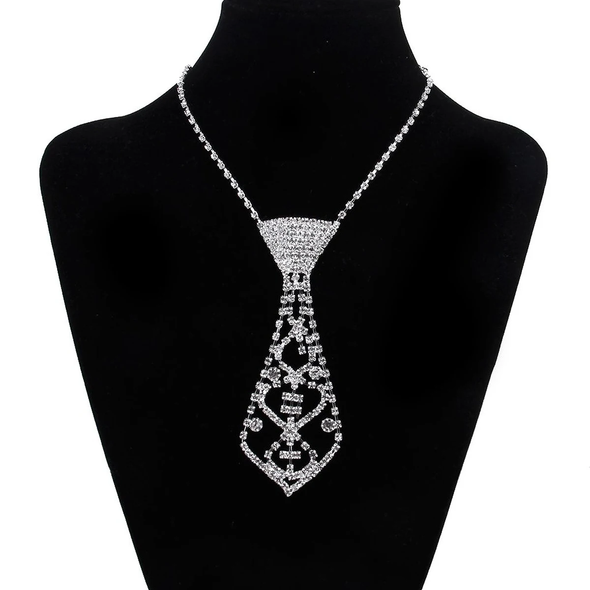 Fashion Necktie Tie Shaped Necklace Long Chain Pendant Silver Ornaments