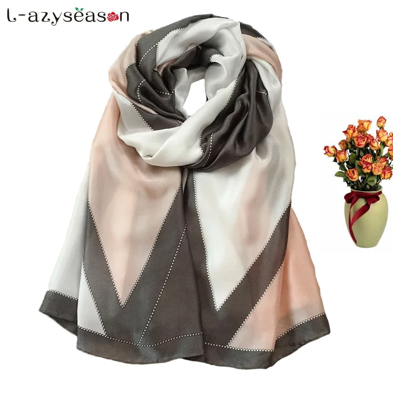 GH012gray Хиджаб платок на голову женский модный длинный шелковый шарф для леди Европейский дизайн классический бренд роскошный длинный платок с принтом - Цвет: GH012gray