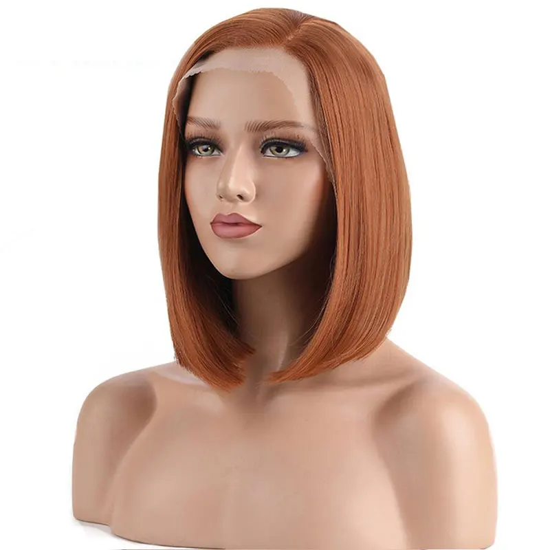Bombshell синтетический парик на кружеве бесклеевой короткий Боб темно-медный красный прямой термостойкий волоконный парик для женщин