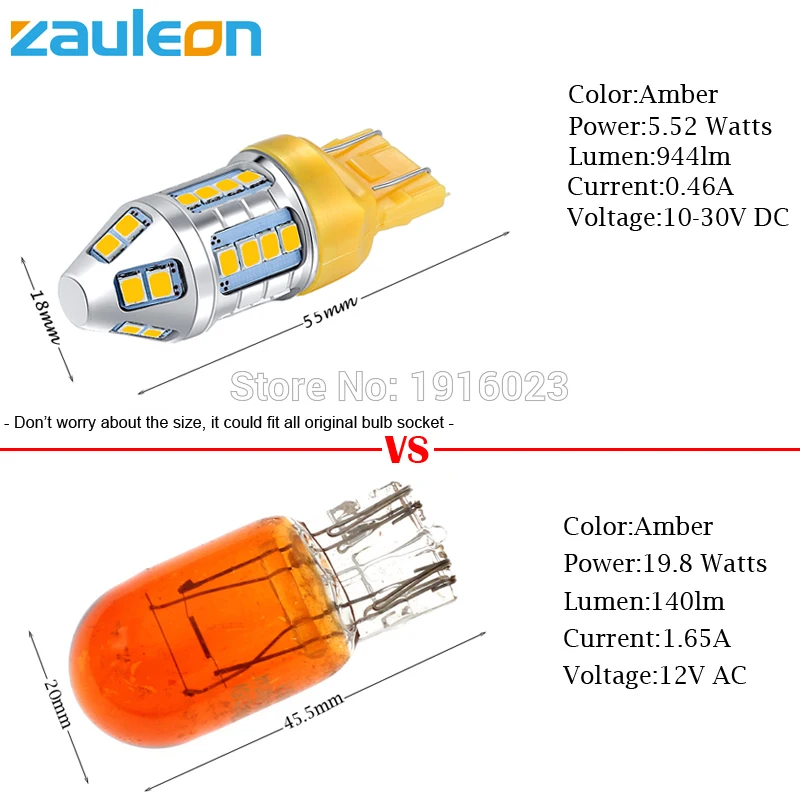 Zauleon 2 шт. Янтарный светодиодный указатель поворота светильник T20 7443 580 W21/5 Вт 7440 WY21W 944 люмен желтый светодиодный автомобильный светильник заменить лампы