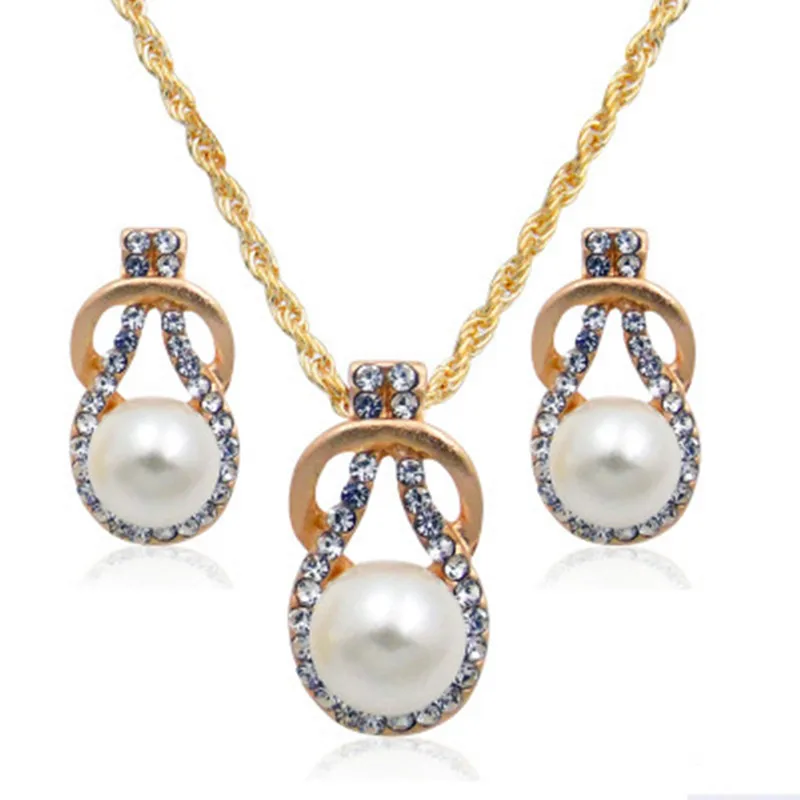 Trendy Jewelry Sets Wedding Silver Color Earrings Simulated Pearl Set Women Necklace Bijoux collier New N3952019 | Украшения и