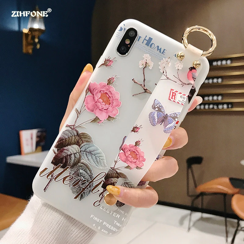 

Fundas Flower Silicone Phone Case For Samsung A30 A40 A50 A60 A70 M20 Case 3D Relief Wrist Strap Soft TPU Bird Holder Cover Capa