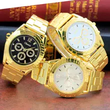 Золотые Роскошные мужские часы с черным циферблатом, золото, нержавеющая сталь, календарь, дата, Saat, Кварцевые аналоговые наручные часы с шестью контактами, мужские часы