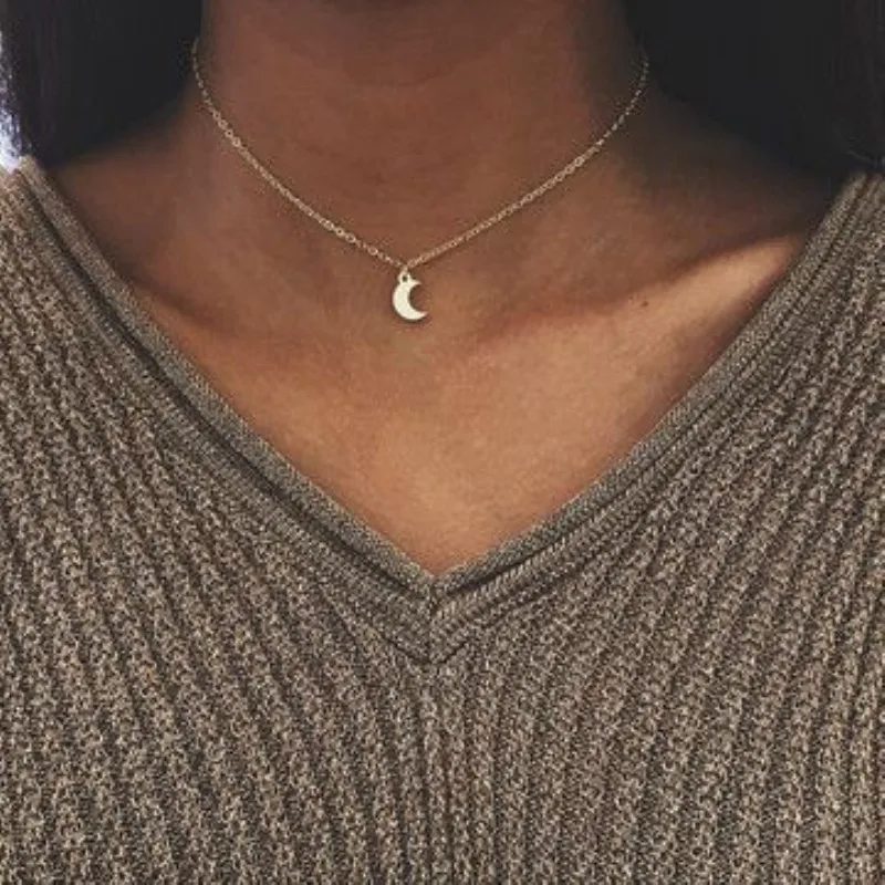 

Gold Silver Small Moon Pendant Necklace for Women Fine chain Choker Necklace Bohemian Collar Jewelry for Girl Gift bijoux femme