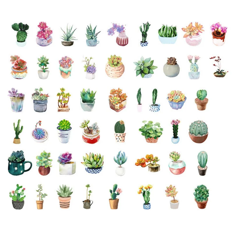 

50PCS/box New Cute Succulent Plants Diary Paper Sealing Stickers Crafts And Scrapbooking Decorative Stationery