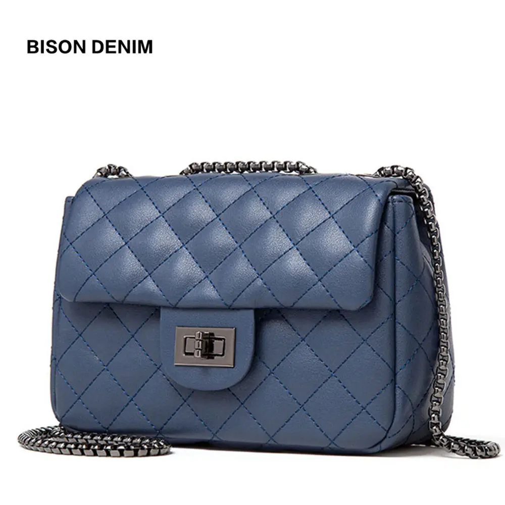 

BISON DENIM Cow Leather Shoulder Bag Women Luxury Crossbody Bags Famous Brand Women Bag Diamond Lattice Messenger Bag N1547