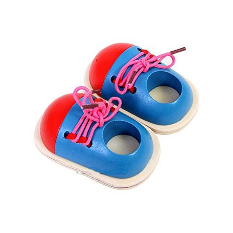1 Pcs Wooden Toys Random Kids Montessori Educational Toys Children Toddler Lacing Shoes Early Education Montessori Teaching Aids (1)
