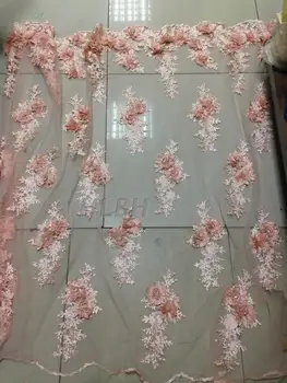 

3D flower embroidery wtih bead African Lace Fabric Nigerian Laces Fabric Bridal High Quality French Tulle Lace Fabric For Women