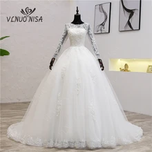 Кружевное вечернее платье с длинными рукавами свадебное платье с вышивкой Милая белая свадебная фатиновая Юбка со шлейфом vestido de noiva 7