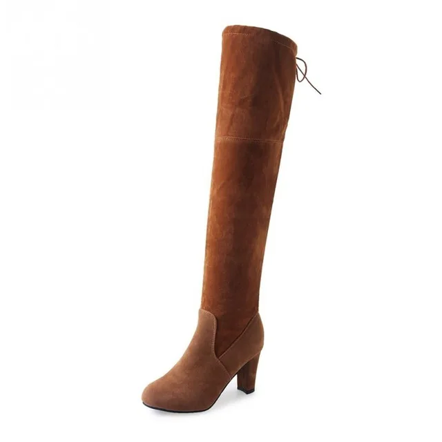 Размера плюс Для женщин сапоги Женские Замшевые Сапоги выше колена женская зимняя обувь новые сапоги до бедра Bota женские ботинки на высоком каблуке; Botas Mujer - Цвет: Brown