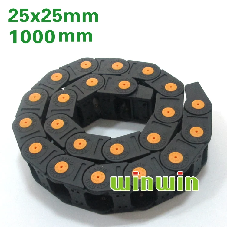 

Semi closed 25x25mm Cable drag chain wire carrier with end connectors plastic towline for CNC Router Machine Tools 1000mm