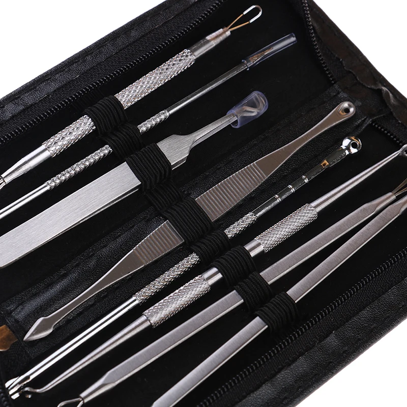 8Pcs/set Stainless Steel Blackhead Remover Skin Care Kit Black Head Acne Comedone Pimple Blemish Extractor Beauty Tool With Bag