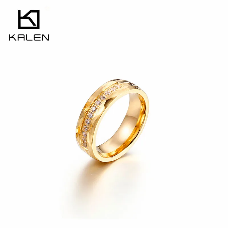 Kalen, кольца для влюбленных пар, нержавеющая сталь, Италия, золото, круглые свадебные кольца для женщин и мужчин, романтические высококачественные ювелирные изделия с кубическим цирконием - Цвет основного камня: gold round