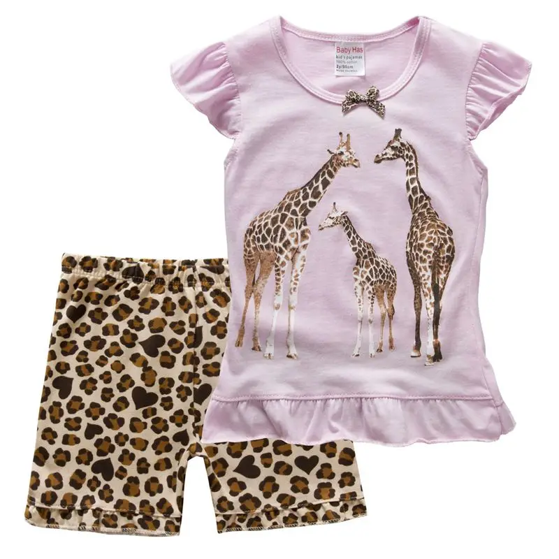 

Giraffe Baby Girls 2-Pieces Clothes Suits Summer Children Pajamas Sets Leopard Girl T-Shirt Short Pants Cotton Blouses Outfits