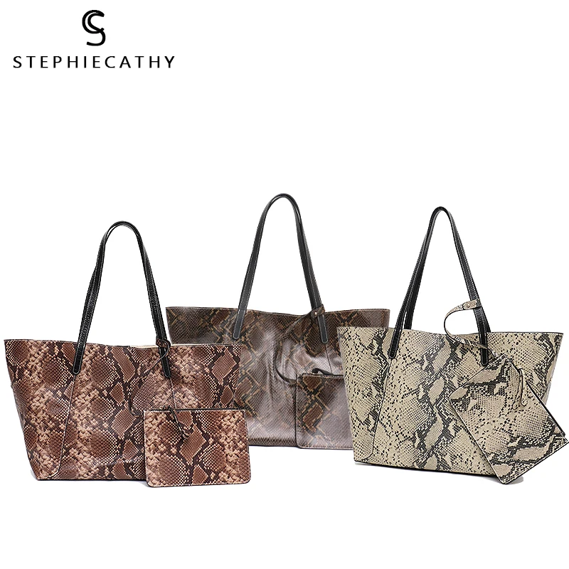 SC роскошная сумка на плечо из натуральной кожи для женщин, большая сумка-тоут со змеиным узором, сумка высокого качества из мягкой кожи, женская сумка для покупок