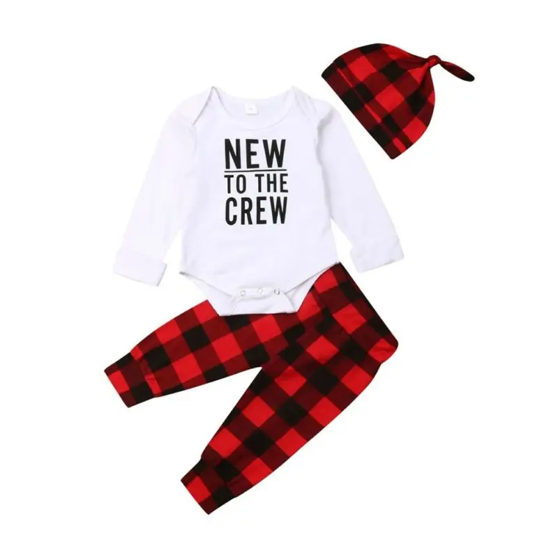 Xmas 3Pcs Red Plaid Newborn Infant Girl Baby Boy Top Romper Bodysuit Legging Pants Trousers Toddler Outfit Set |