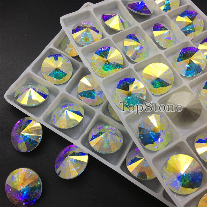 TopStone K9 хрустальные стразы риwill прозрачные AB 10 12 14 16 18 мм круглые с острым